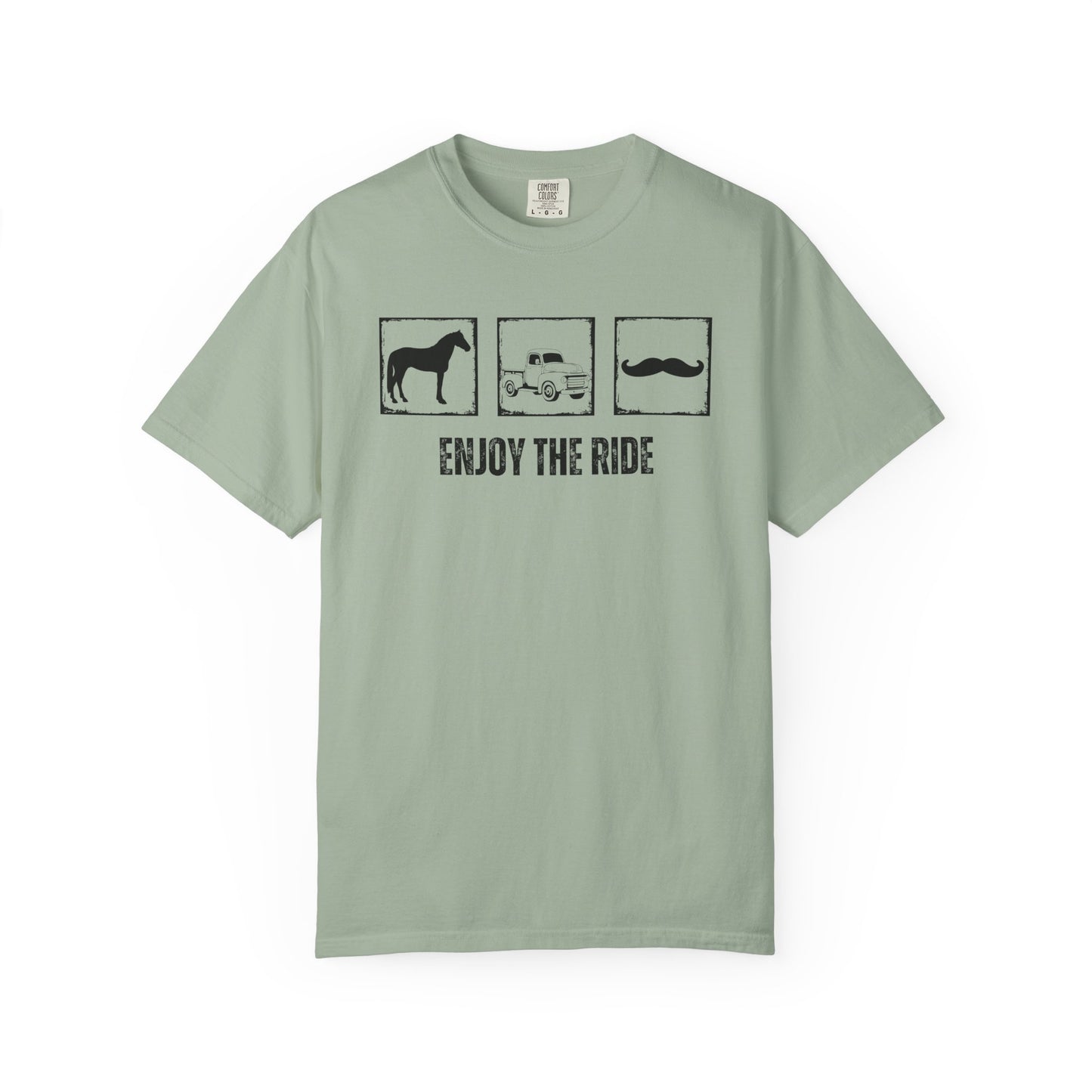 "Enjoy the Ride" — Horse, Old Pickup Truck & Mustache Comfort Colors T-shirt