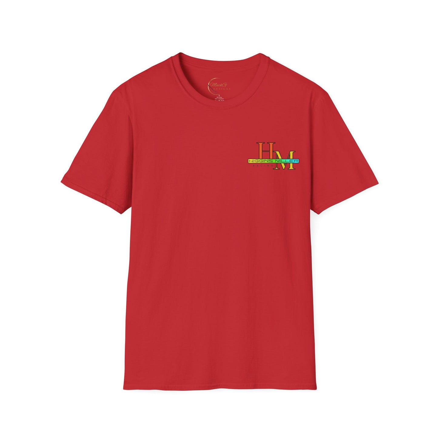 High Res Higgins Miller Soft Style T with flag, Race Day Unisex T-Shirt, Car Racing Shirt, Motorsports Apparel, Gift for Racing Fans, Casual Streetwear.