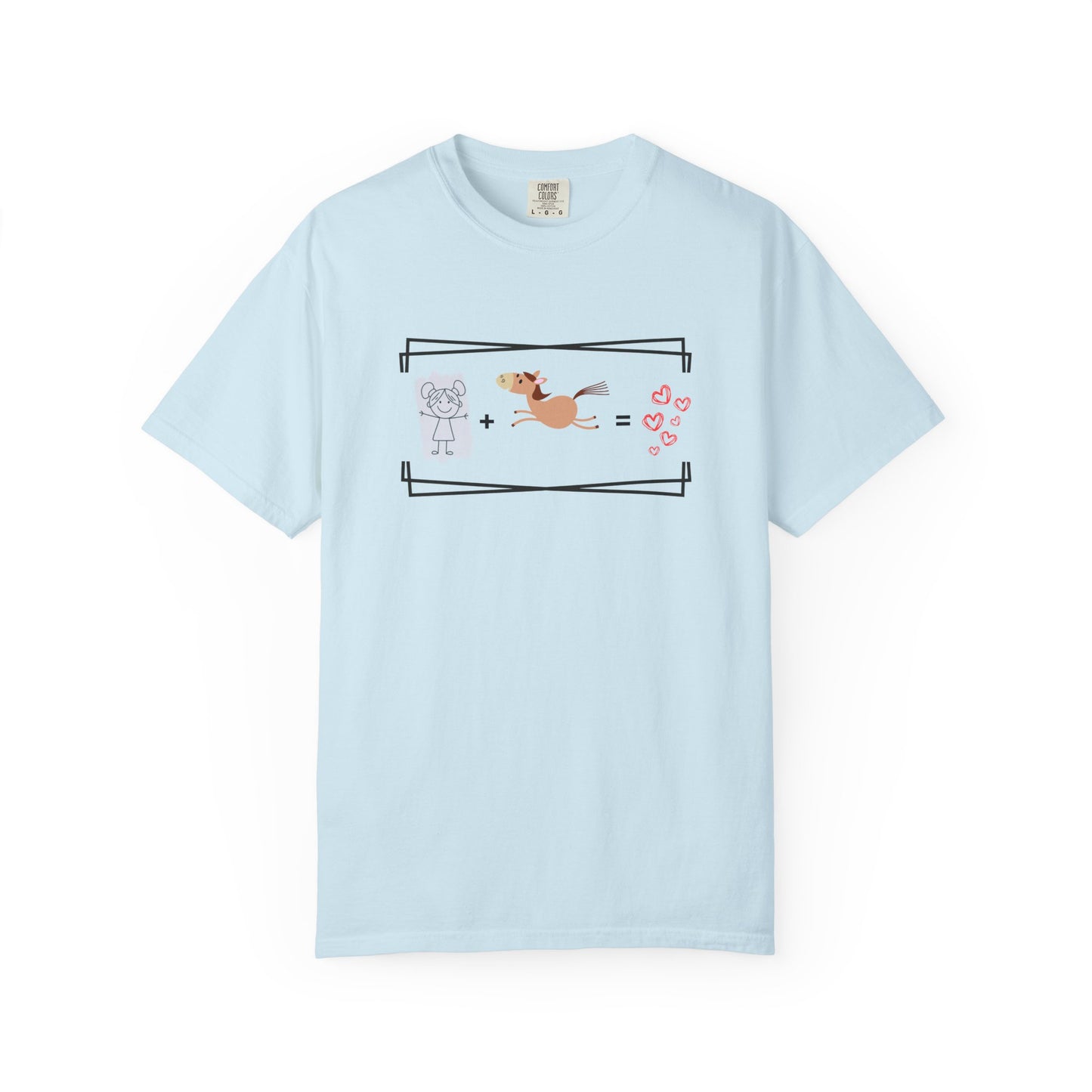 Comfort Colors T-Shirt — Cute Horse + Girl Equation Graphic Tee (Love Hearts)