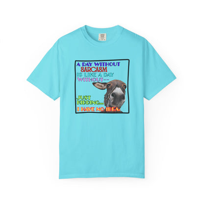 Comfort Colors Donkey T-Shirt — "A Day Without Sarcasm Is Like-- Just kidding. I have no idea." Graphic Tee