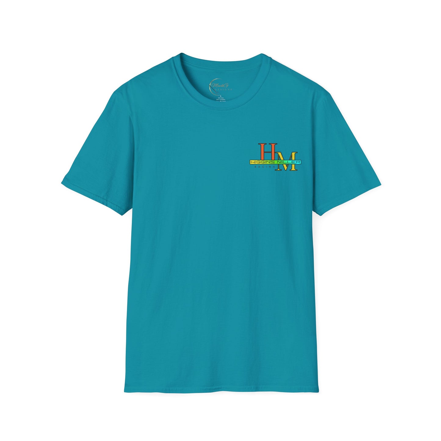 High Res Higgins Miller Soft Style T with flag, Race Day Unisex T-Shirt, Car Racing Shirt, Motorsports Apparel, Gift for Racing Fans, Casual Streetwear.