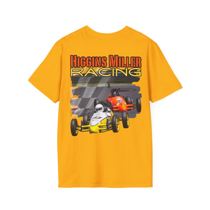 High Res Higgins Miller Soft Style T with flag, Race Day Unisex T-Shirt, Car Racing Shirt, Motorsports Apparel, Gift for Racing Fans, Casual Streetwear.