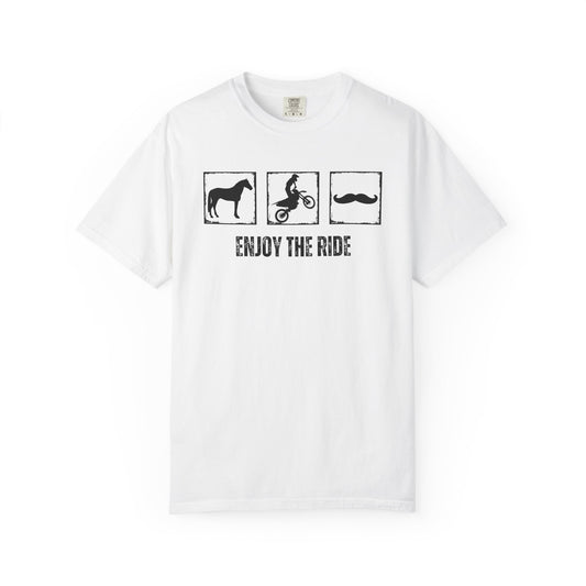 "Enjoy the Ride" — Horse, Motocross Bike & Mustache Comfort Colors T-shirt