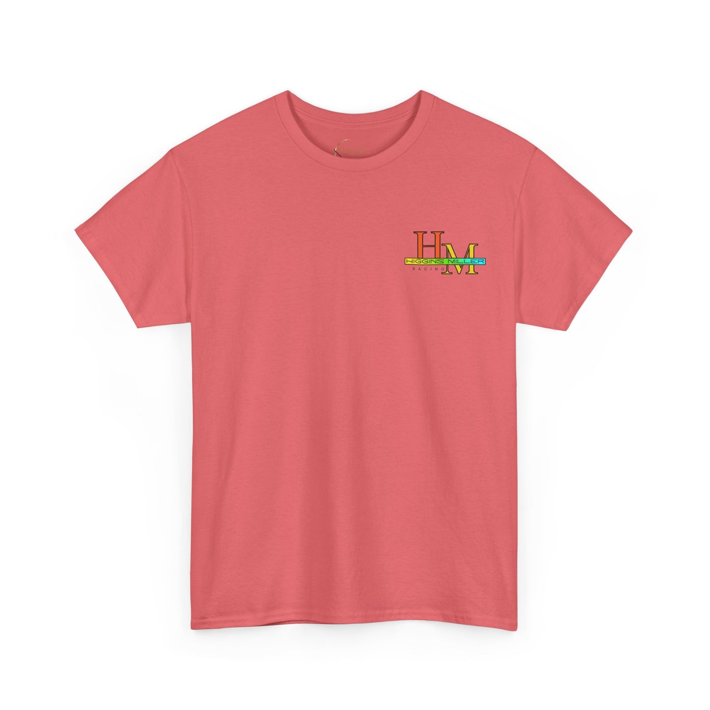 High Res Higgins Miller T with Crossed Flags, Racing-Themed Unisex Heavy Cotton Tee, Motorsports Shirt, Gift for Race Fans, Casual Wear, Unique Racing Apparel