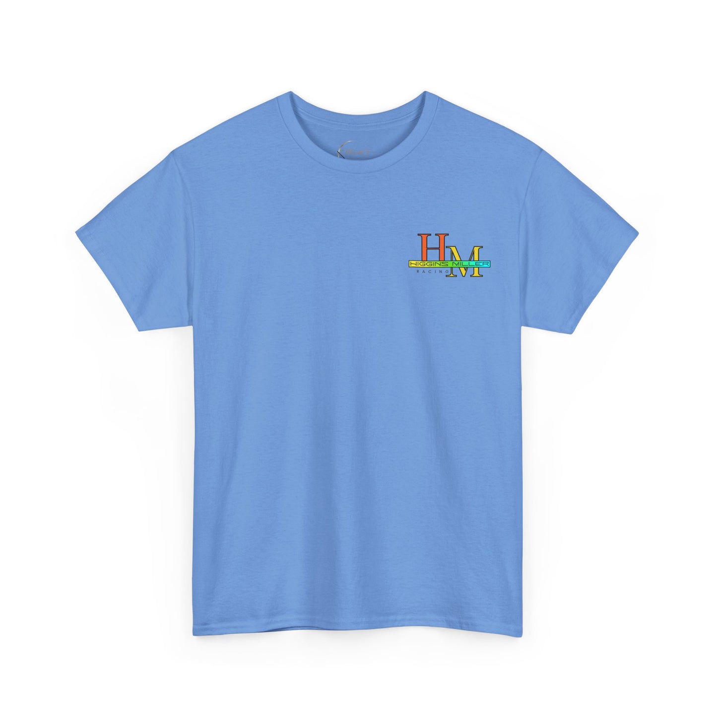 High Res Higgins Miller T with Crossed Flags, Racing-Themed Unisex Heavy Cotton Tee, Motorsports Shirt, Gift for Race Fans, Casual Wear, Unique Racing Apparel