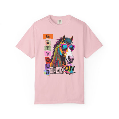 Comfort Colors Punk Horse Graphic T-Shirt — "Get Your Punk On" Colorful Retro Tee