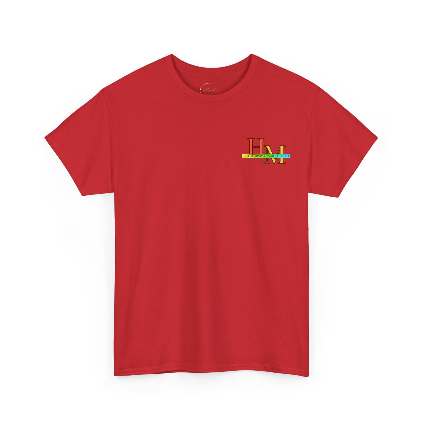 High Res Higgins Miller T with Crossed Flags, Racing-Themed Unisex Heavy Cotton Tee, Motorsports Shirt, Gift for Race Fans, Casual Wear, Unique Racing Apparel