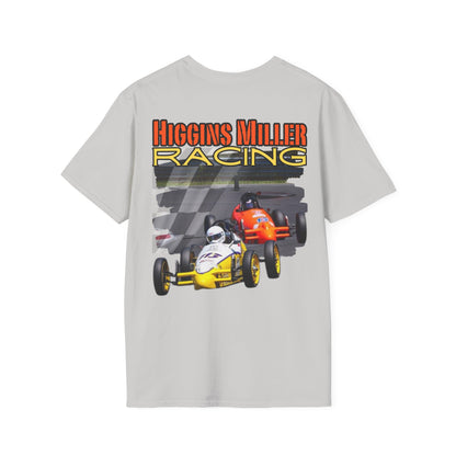 High Res Higgins Miller Soft Style T with flag, Race Day Unisex T-Shirt, Car Racing Shirt, Motorsports Apparel, Gift for Racing Fans, Casual Streetwear.