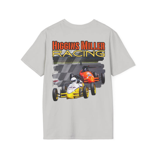 High Res Higgins Miller Soft Style T with flag, Race Day Unisex T-Shirt, Car Racing Shirt, Motorsports Apparel, Gift for Racing Fans, Casual Streetwear.