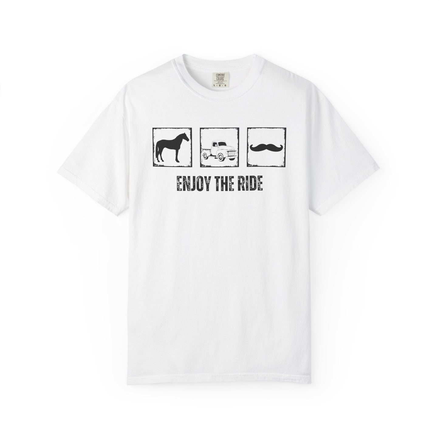 "Enjoy the Ride" — Horse, Old Pickup Truck & Mustache Comfort Colors T-shirt