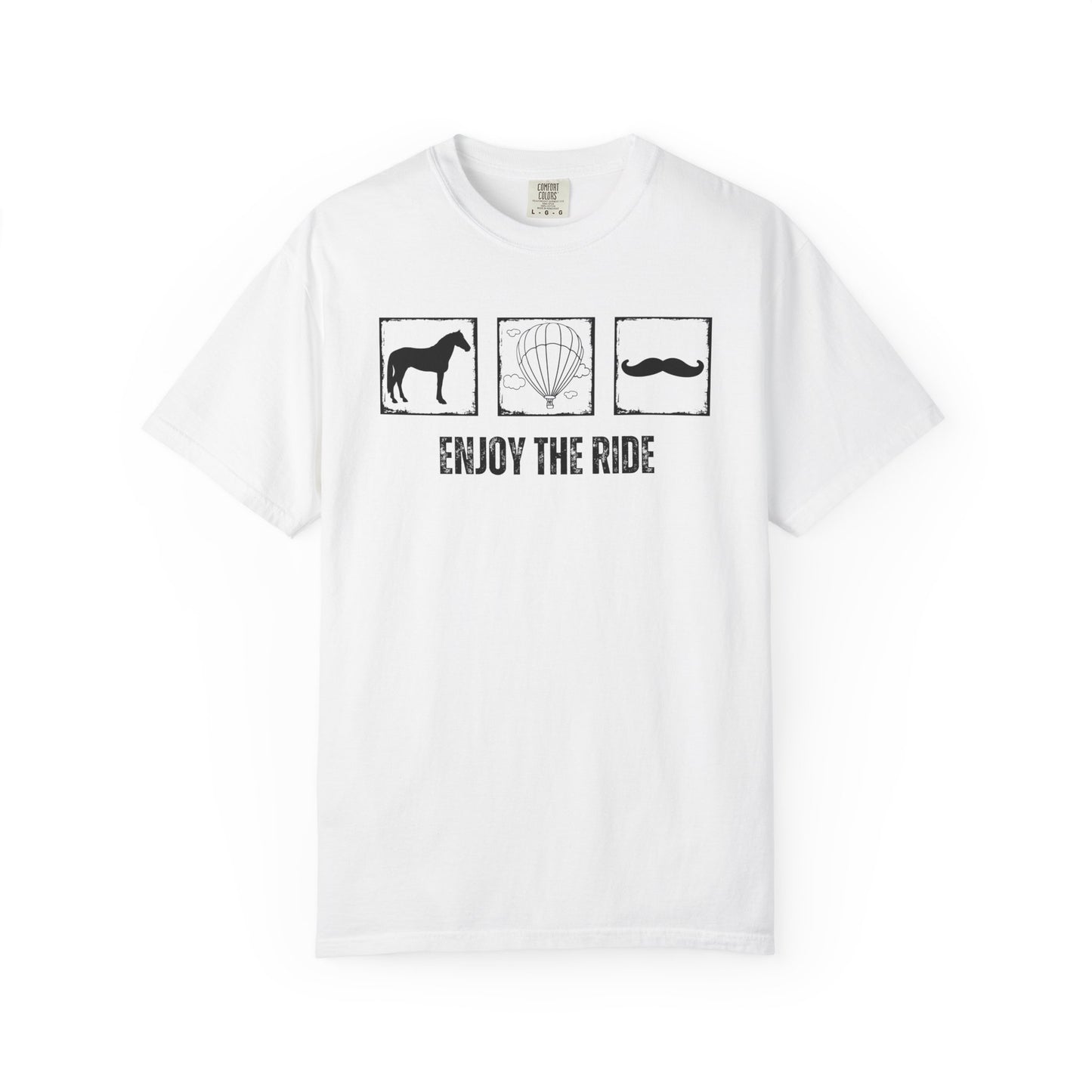 "Enjoy the Ride" — Horse, Hot Air Balloon & Mustache Comfort Colors T-shirt