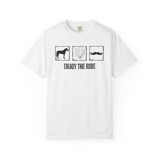 "Enjoy the Ride" — Horse, Hot Air Balloon & Mustache Comfort Colors T-shirt
