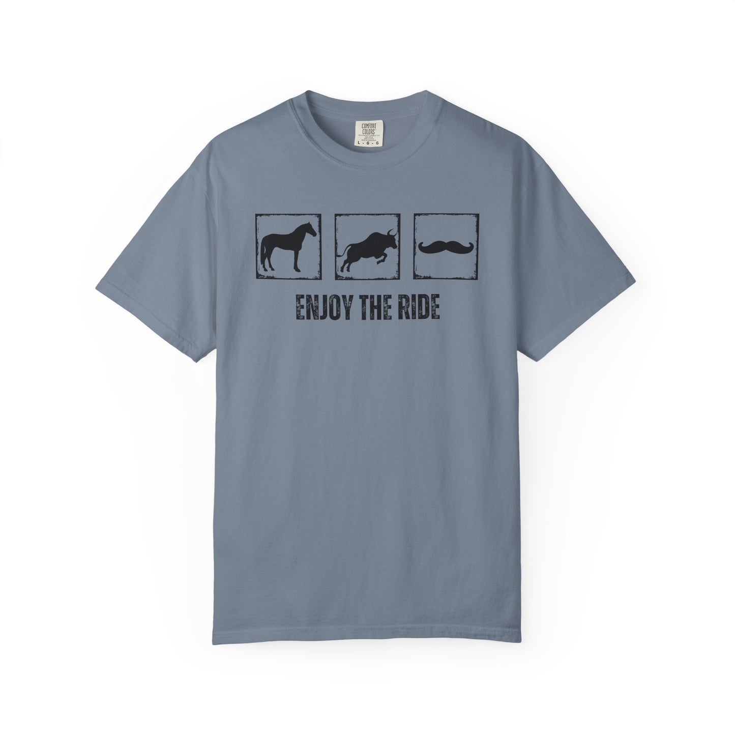 "Enjoy the Ride" — Horse, Bull & Mustache Comfort Colors T-shirt