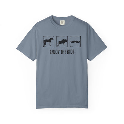 "Enjoy the Ride" — Horse, Bull & Mustache Comfort Colors T-shirt