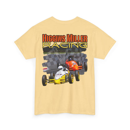 High Res Higgins Miller T with Crossed Flags, Racing-Themed Unisex Heavy Cotton Tee, Motorsports Shirt, Gift for Race Fans, Casual Wear, Unique Racing Apparel
