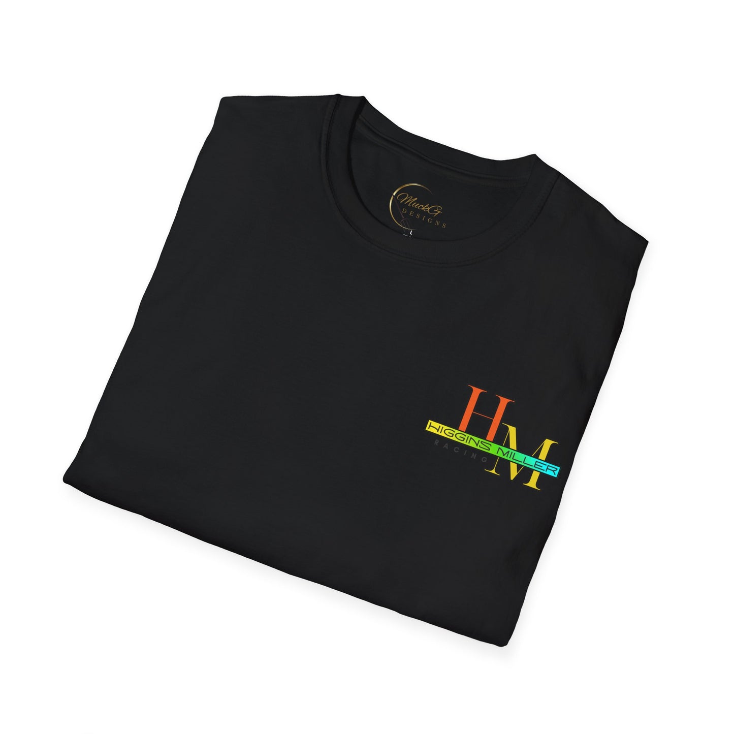High Res Higgins Miller Soft Style T with flag, Race Day Unisex T-Shirt, Car Racing Shirt, Motorsports Apparel, Gift for Racing Fans, Casual Streetwear.