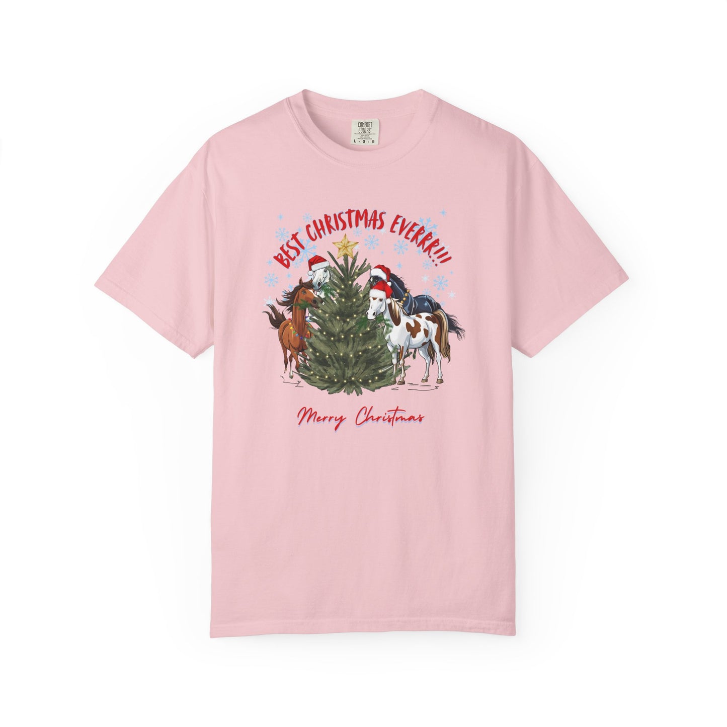 Comfort Colors Christmas Horses T-Shirt — "Best Christmas Ever!!!" Holiday Tee