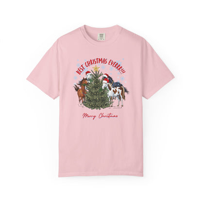 Comfort Colors Christmas Horses T-Shirt — "Best Christmas Ever!!!" Holiday Tee