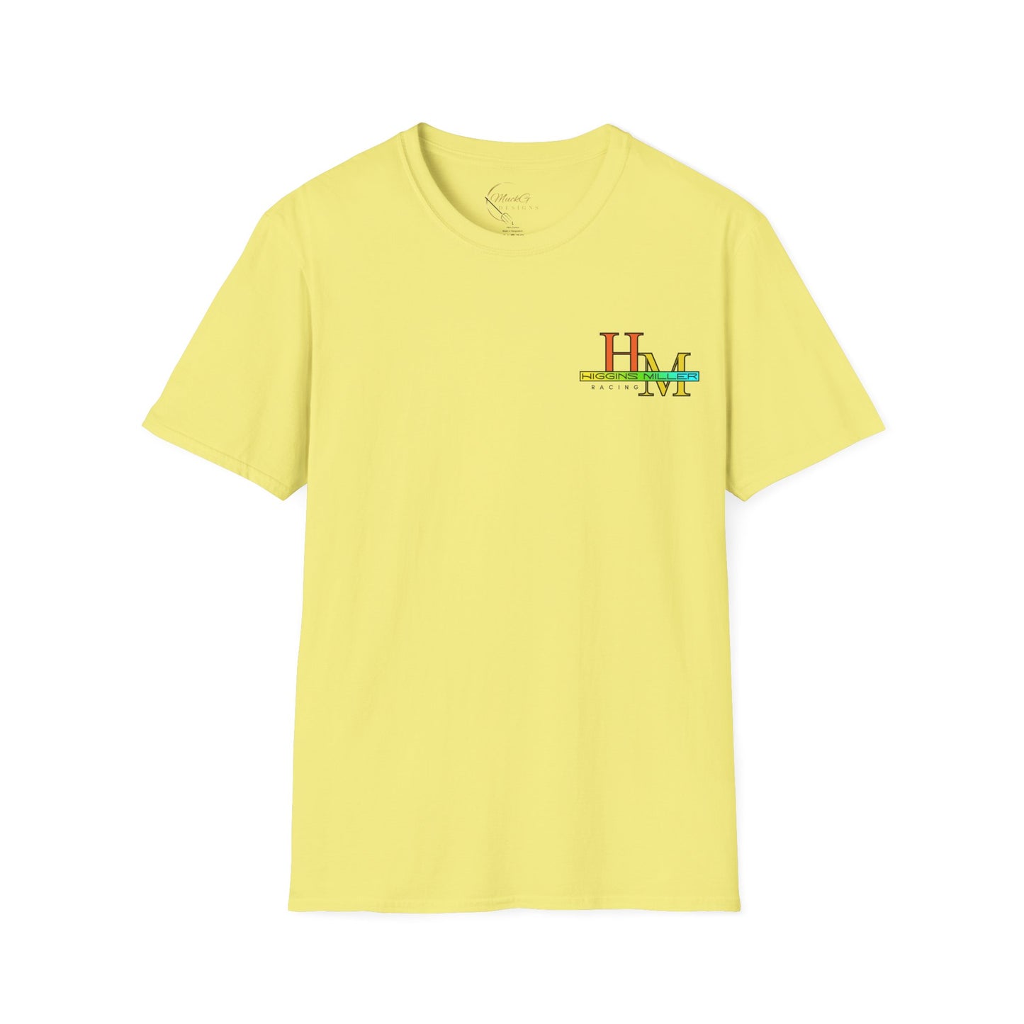 High Res Higgins Miller Soft Style T with flag, Race Day Unisex T-Shirt, Car Racing Shirt, Motorsports Apparel, Gift for Racing Fans, Casual Streetwear.