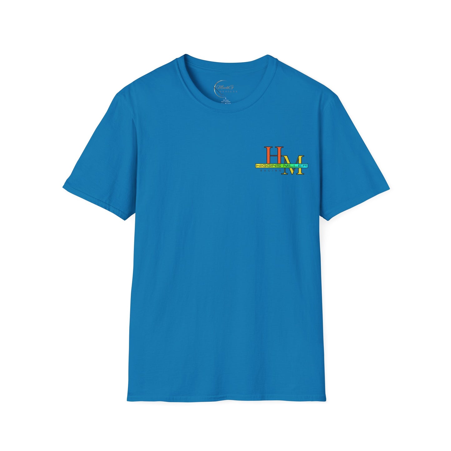 High Res Higgins Miller Soft Style T with flag, Race Day Unisex T-Shirt, Car Racing Shirt, Motorsports Apparel, Gift for Racing Fans, Casual Streetwear.