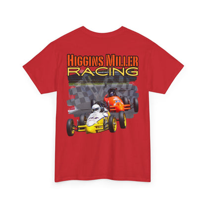 High Res Higgins Miller T with Crossed Flags, Racing-Themed Unisex Heavy Cotton Tee, Motorsports Shirt, Gift for Race Fans, Casual Wear, Unique Racing Apparel