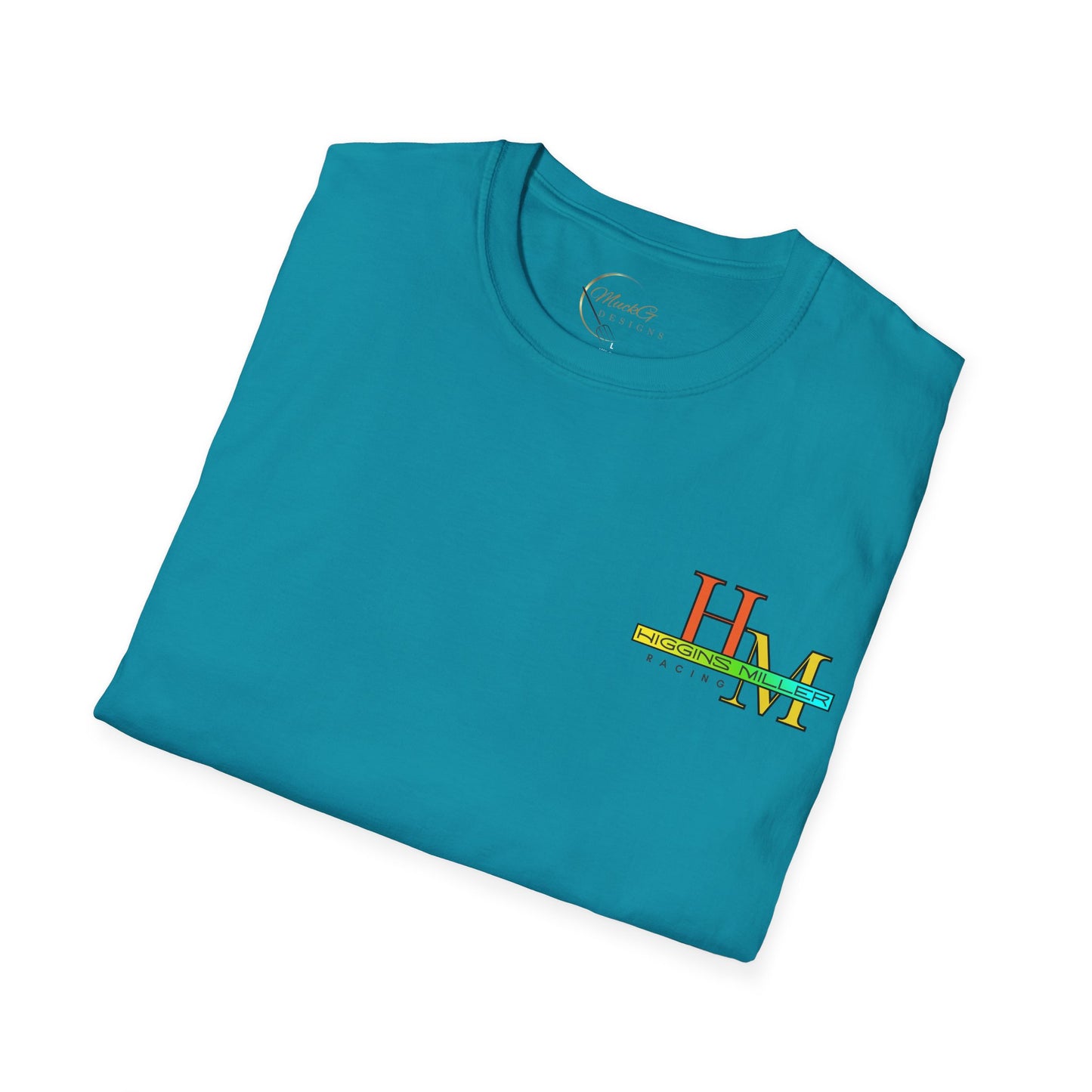 High Res Higgins Miller Soft Style T with flag, Race Day Unisex T-Shirt, Car Racing Shirt, Motorsports Apparel, Gift for Racing Fans, Casual Streetwear.