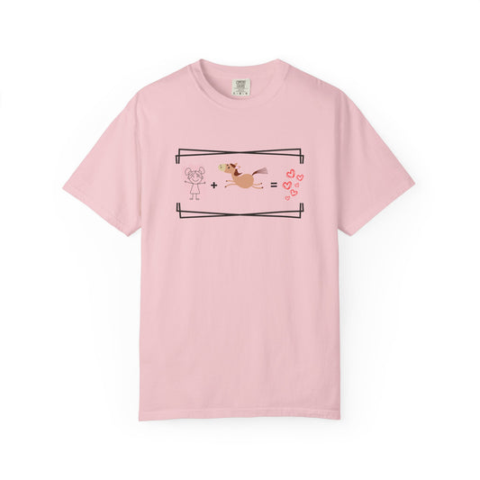 Comfort Colors T-Shirt — Cute Horse + Girl Equation Graphic Tee (Love Hearts)