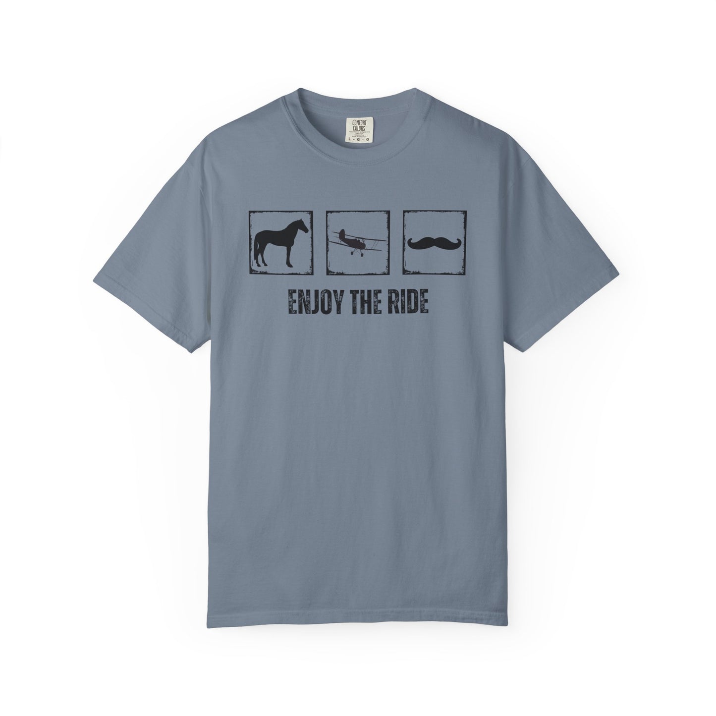 "Enjoy the Ride" — Horse, Airplane & Mustache Comfort Colors T-shirt