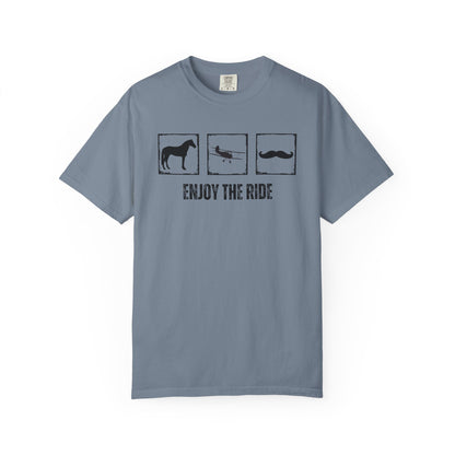 "Enjoy the Ride" — Horse, Airplane & Mustache Comfort Colors T-shirt