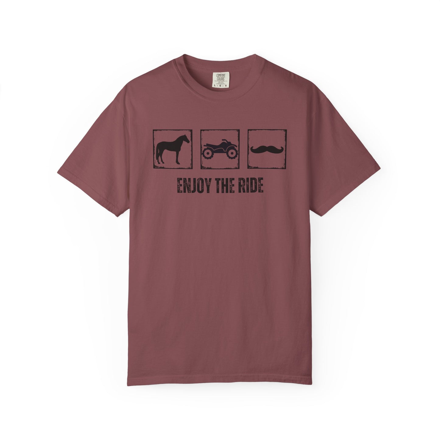"Enjoy the Ride" — Horse, 4 Wheeler & Mustache Comfort Colors T-shirt