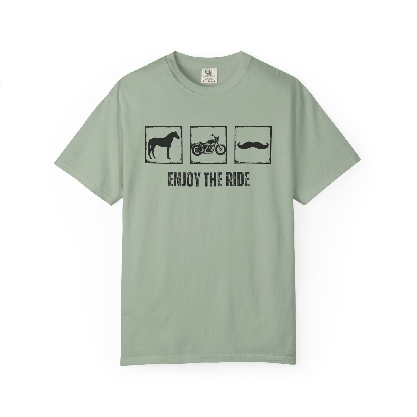 "Enjoy the Ride" — Motorcycle, Horse & Mustache Comfort Colors T-shirt