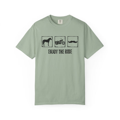 "Enjoy the Ride" — Motorcycle, Horse & Mustache Comfort Colors T-shirt