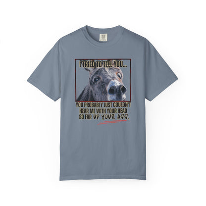 Comfort Colors Donkey Graphic T-Shirt — "I Tried to Tell You... You Probably Just Couldn't Hear Me" Funny Farmer Tee