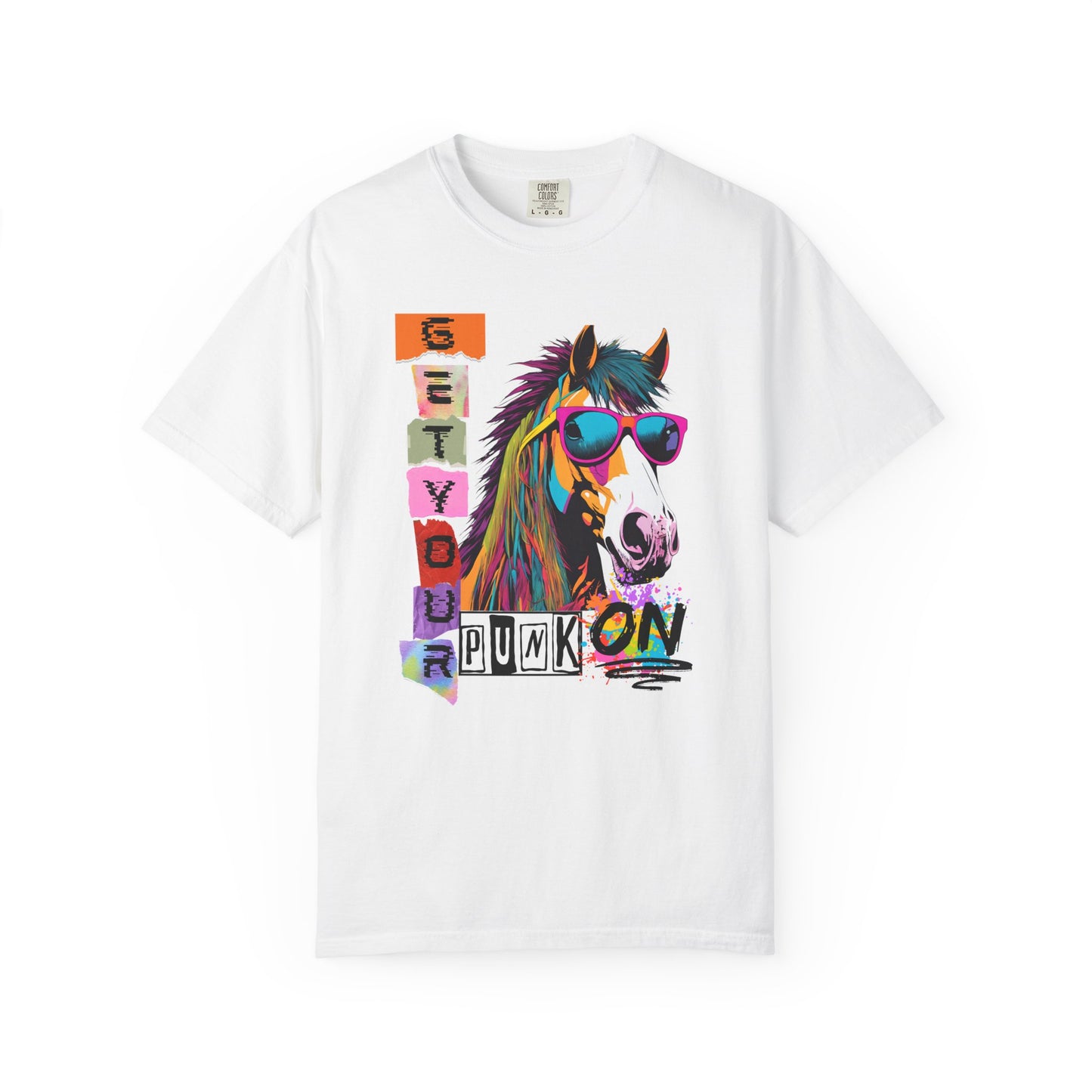 Comfort Colors Punk Horse Graphic T-Shirt — "Get Your Punk On" Colorful Retro Tee