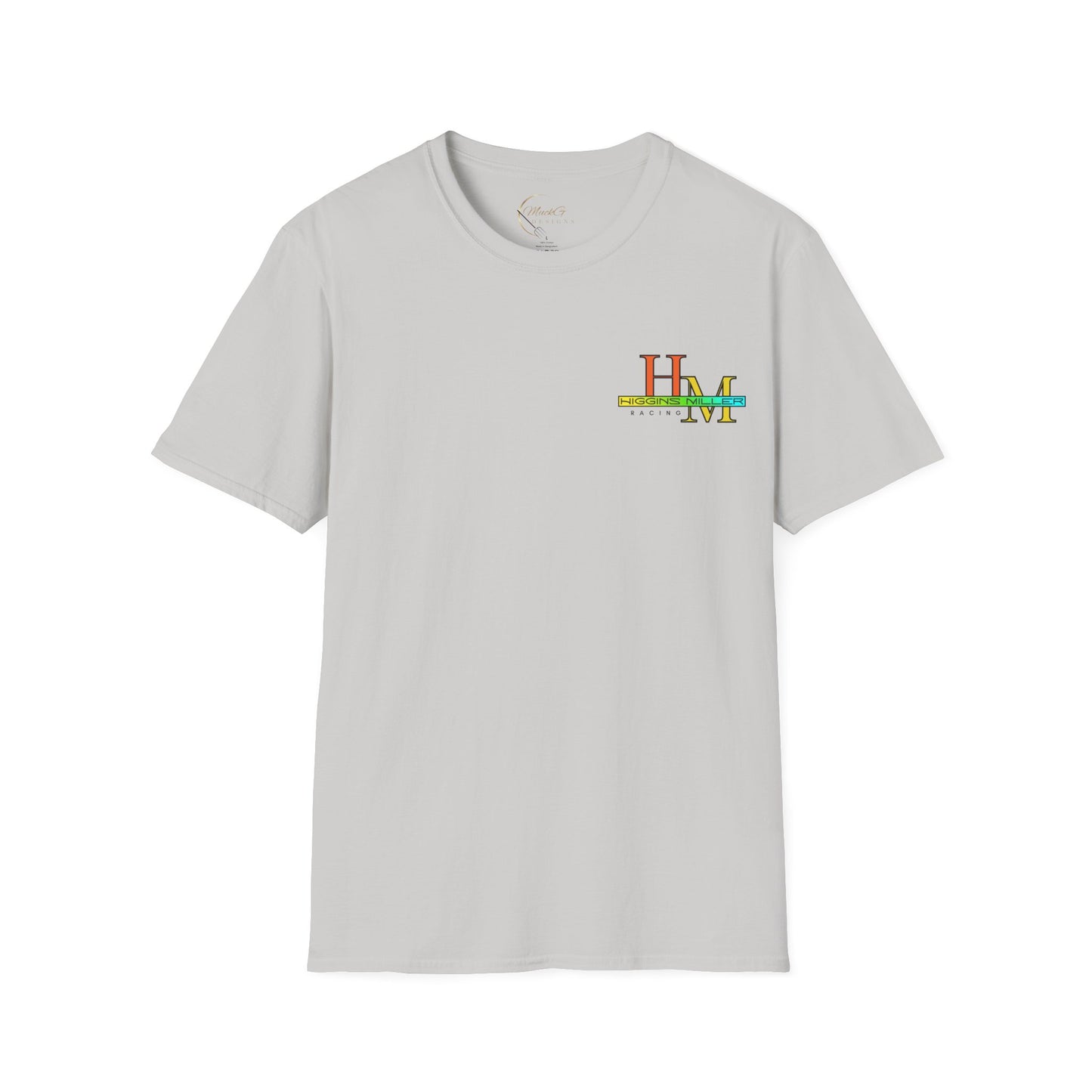 High Res Higgins Miller Soft Style T with flag, Race Day Unisex T-Shirt, Car Racing Shirt, Motorsports Apparel, Gift for Racing Fans, Casual Streetwear.