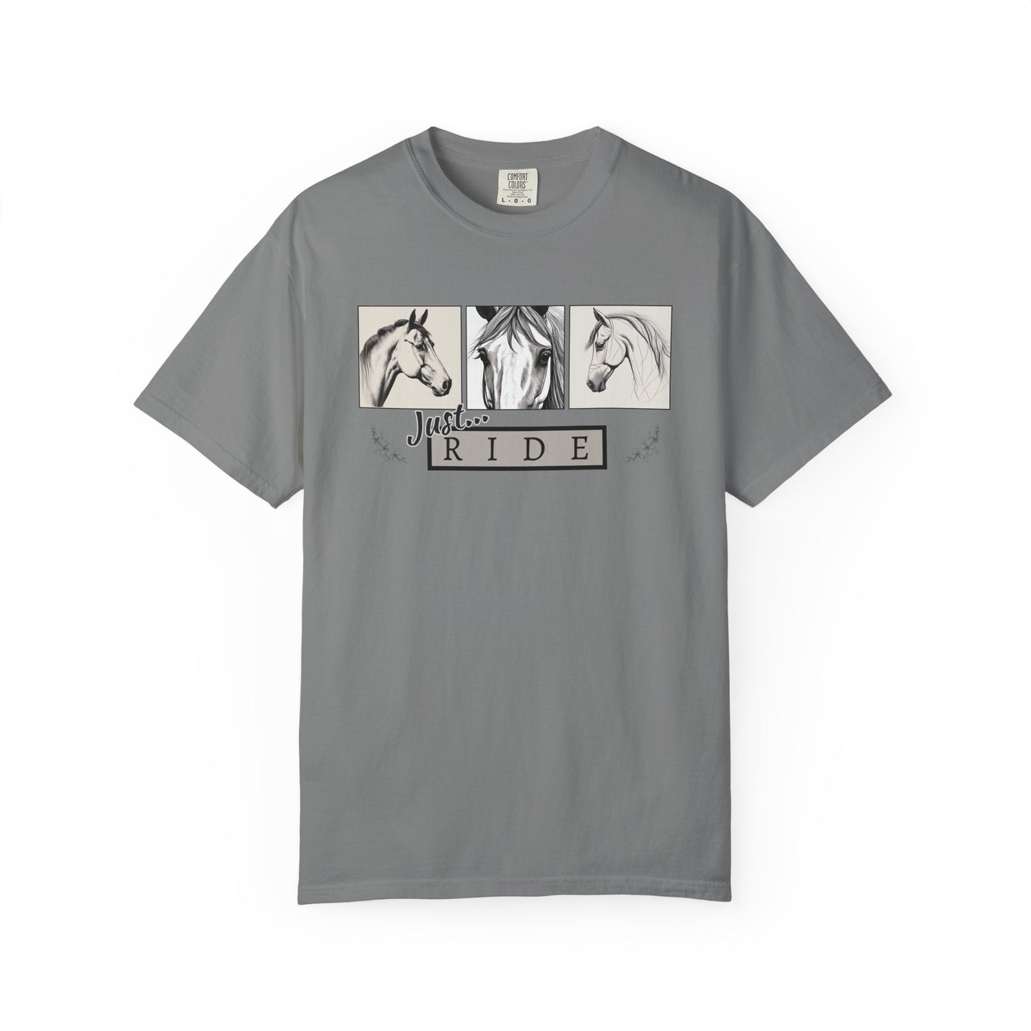 Comfort Colors  'Just Ride' with Horse Sketches Graphic T-Shirt