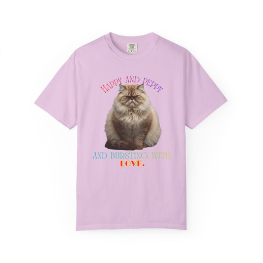 Comfort Colors “Happy and Peppy and Bursting With Love” Cat T-Shirt
