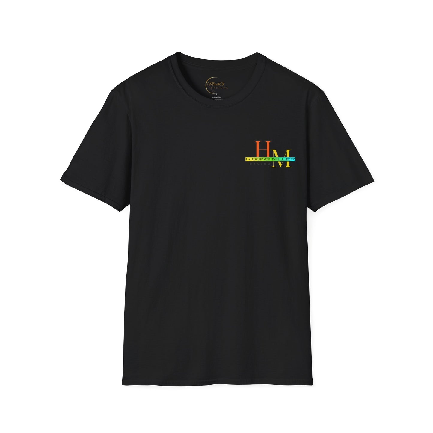 High Res Higgins Miller Soft Style T with flag, Race Day Unisex T-Shirt, Car Racing Shirt, Motorsports Apparel, Gift for Racing Fans, Casual Streetwear.