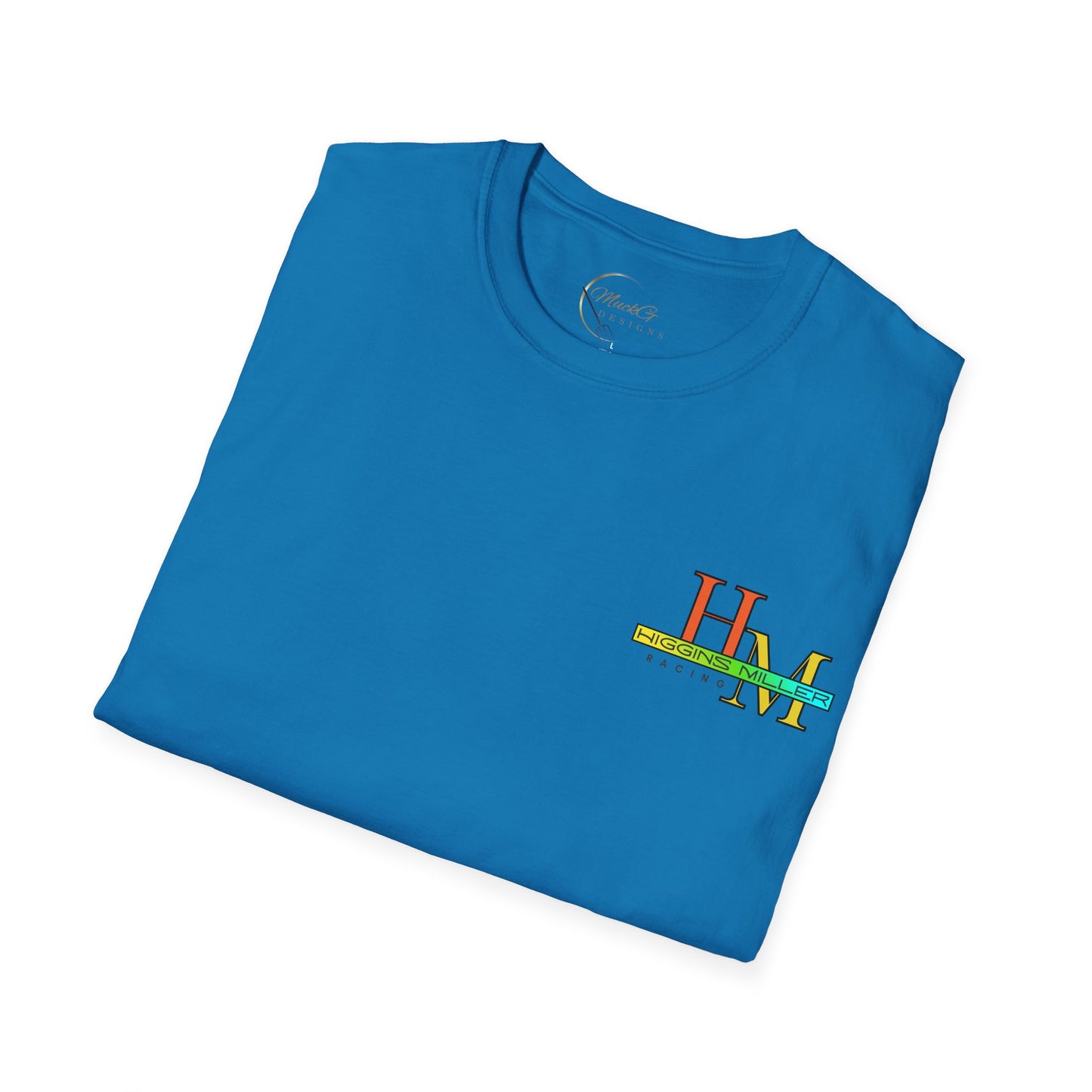 High Res Higgins Miller Soft Style T with flag, Race Day Unisex T-Shirt, Car Racing Shirt, Motorsports Apparel, Gift for Racing Fans, Casual Streetwear.