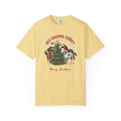 Comfort Colors Christmas Horses T-Shirt — "Best Christmas Ever!!!" Holiday Tee