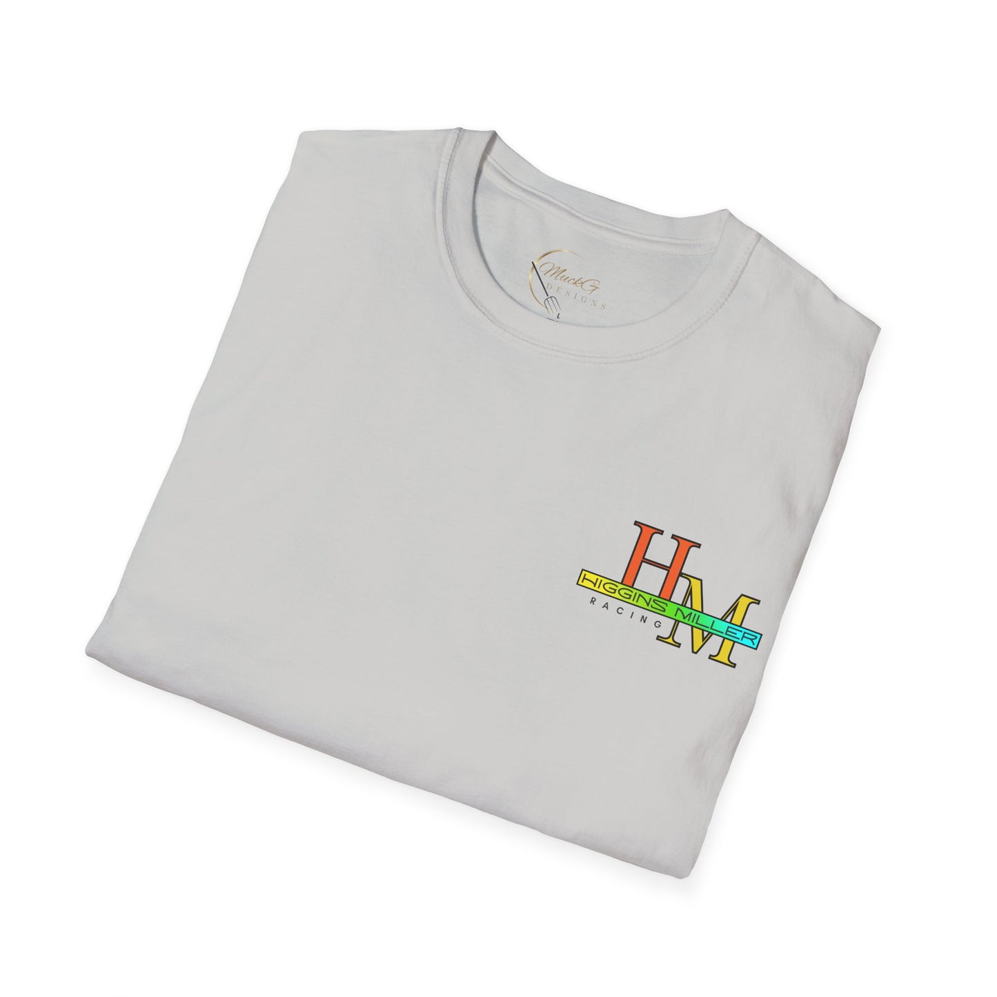 High Res Higgins Miller Soft Style T with flag, Race Day Unisex T-Shirt, Car Racing Shirt, Motorsports Apparel, Gift for Racing Fans, Casual Streetwear.