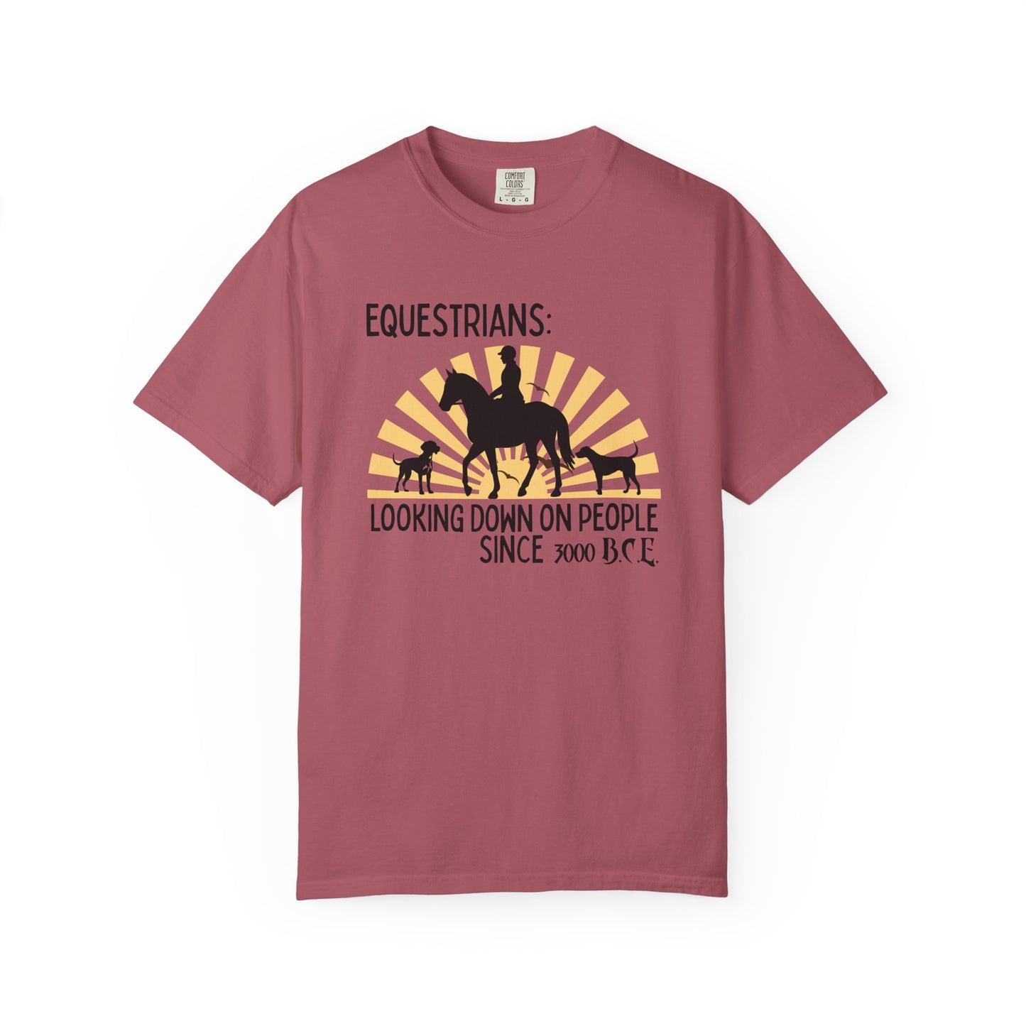 "Equestrians: Looking Down on People Since 3000 B.C.E." Comfort Colors Horse And Dogs T-shirt