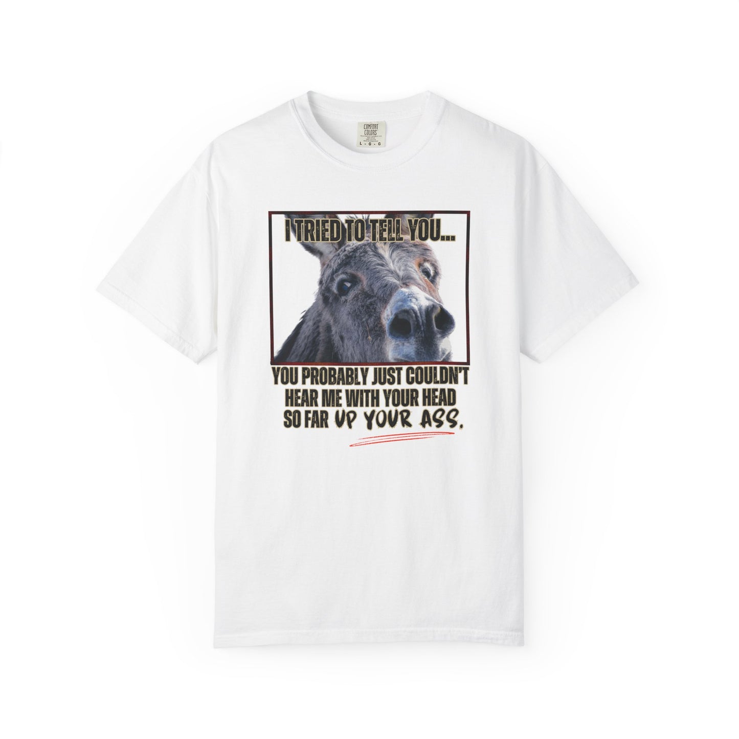 Comfort Colors Donkey Graphic T-Shirt — "I Tried to Tell You... You Probably Just Couldn't Hear Me" Funny Farmer Tee