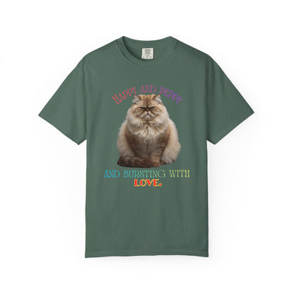 Comfort Colors “Happy and Peppy and Bursting With Love” Cat T-Shirt