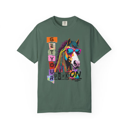 Comfort Colors Punk Horse Graphic T-Shirt — "Get Your Punk On" Colorful Retro Tee
