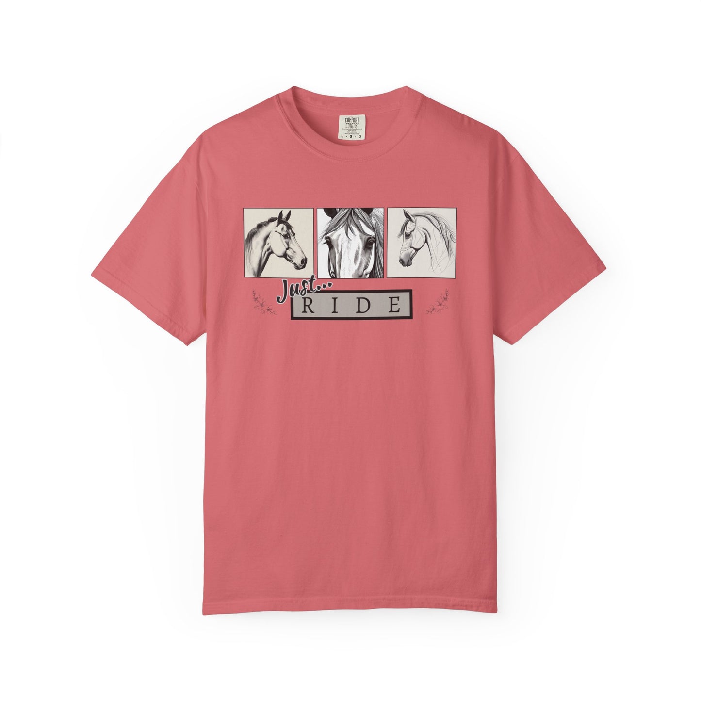 Comfort Colors  'Just Ride' with Horse Sketches Graphic T-Shirt