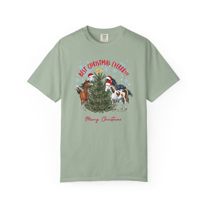 Comfort Colors Christmas Horses T-Shirt — "Best Christmas Ever!!!" Holiday Tee