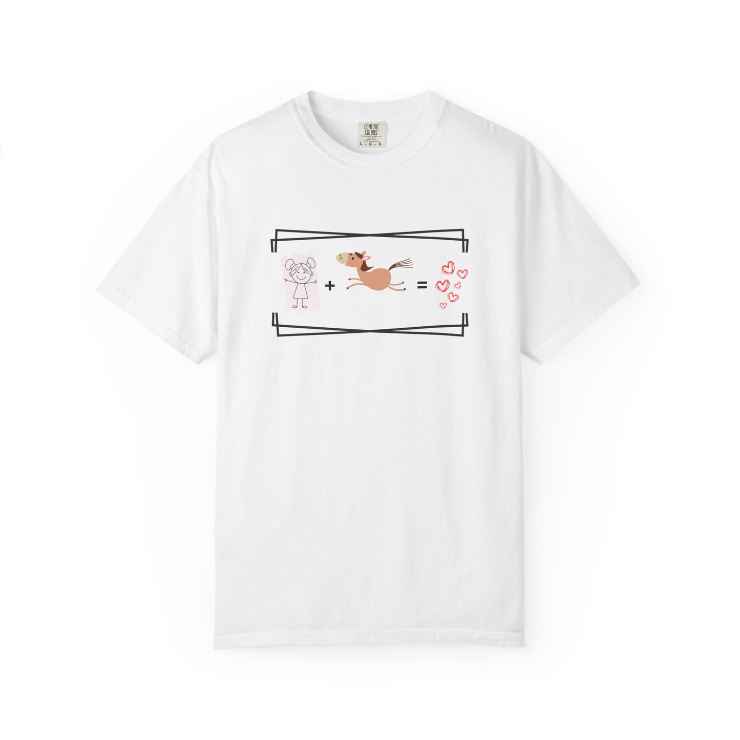 Comfort Colors T-Shirt — Cute Horse + Girl Equation Graphic Tee (Love Hearts)
