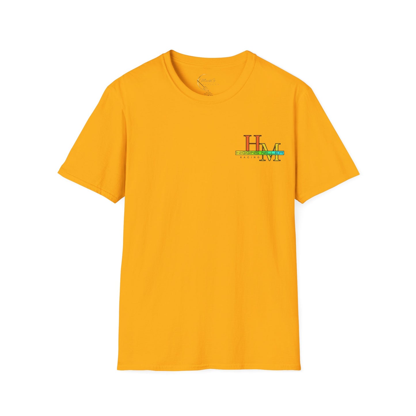 High Res Higgins Miller Soft Style T with flag, Race Day Unisex T-Shirt, Car Racing Shirt, Motorsports Apparel, Gift for Racing Fans, Casual Streetwear.
