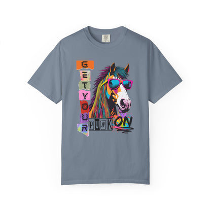Comfort Colors Punk Horse Graphic T-Shirt — "Get Your Punk On" Colorful Retro Tee
